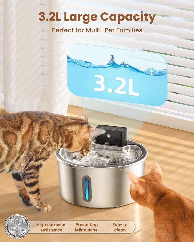 Wireless Pet Water Fountain Battery - VOFORD 3.2L Recharge Wireless Cat Water