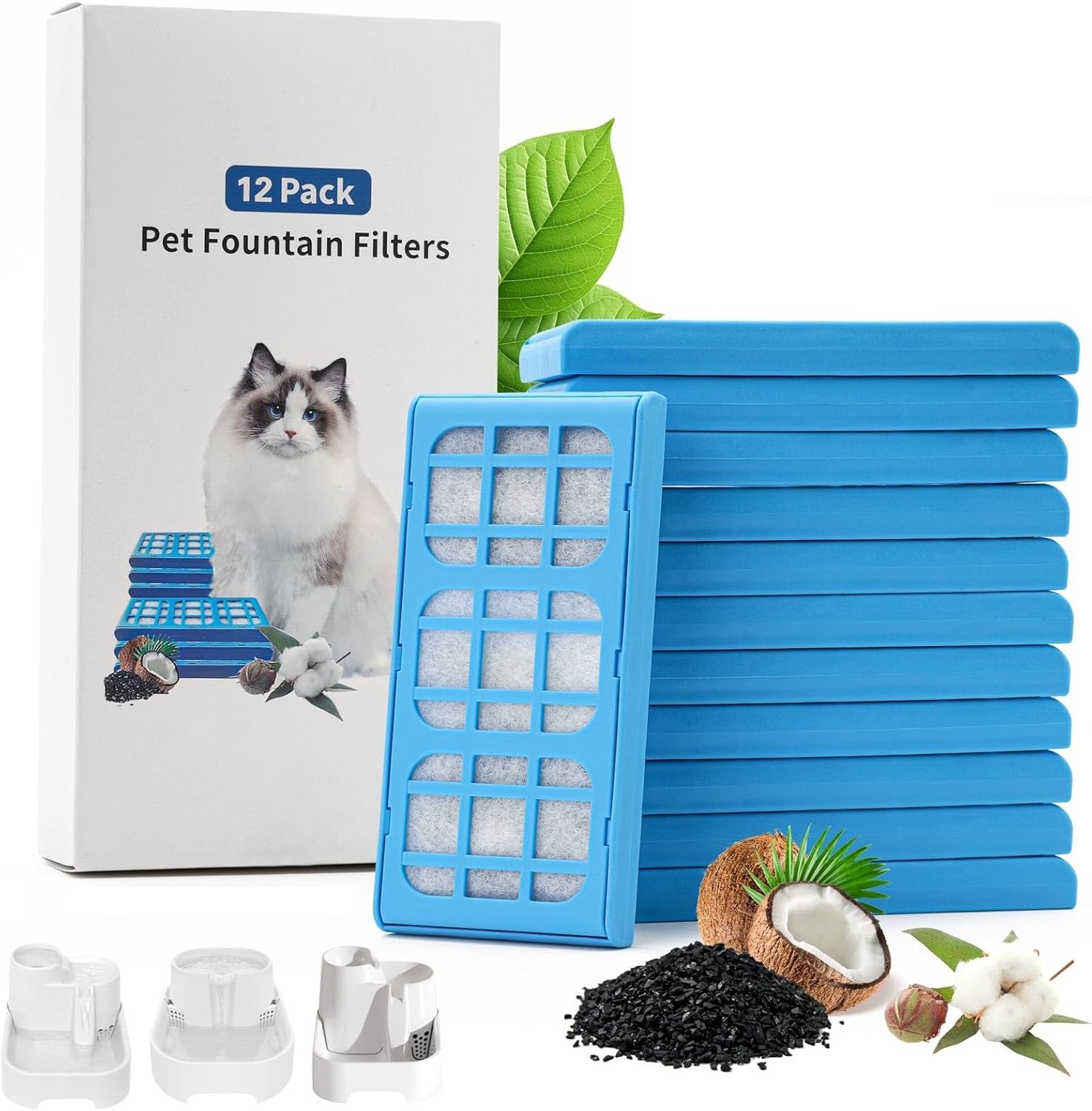 Pet Fountain Filter Replacement - 12-Packs Filter Cartridges Replacements, Compatible with