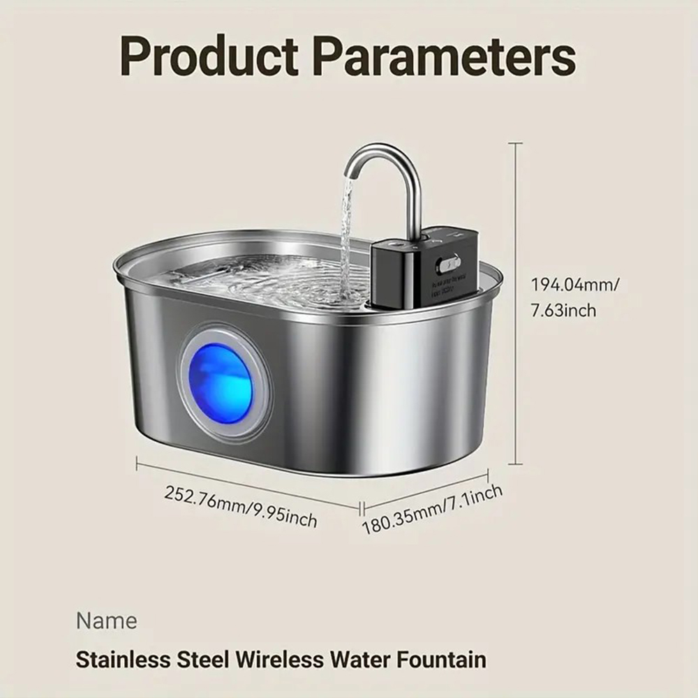 3.2L Stainless Steel Wireless  - огляд і ціна Wireless Pet Water Fountain Battery