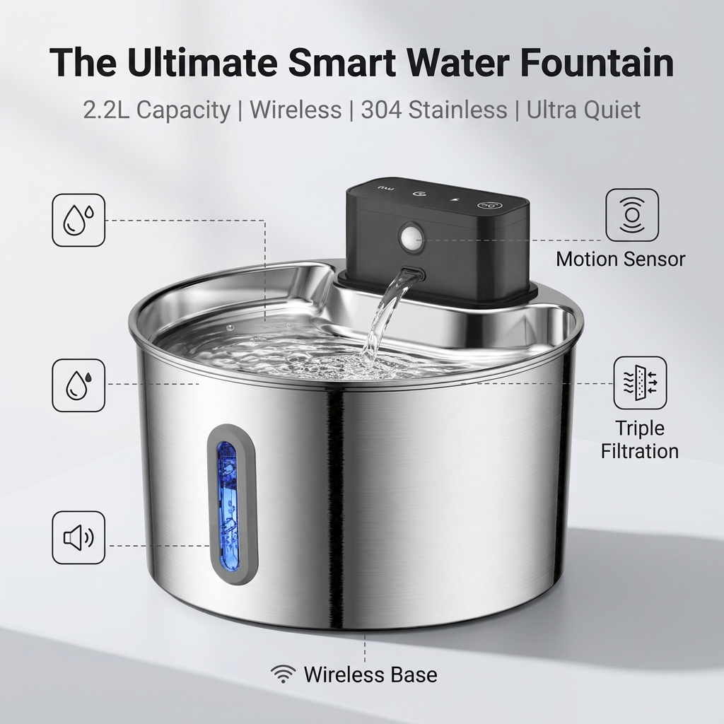 Wireless Charging Cat Water Fo - огляд і ціна Wireless Pet Water Fountain Battery