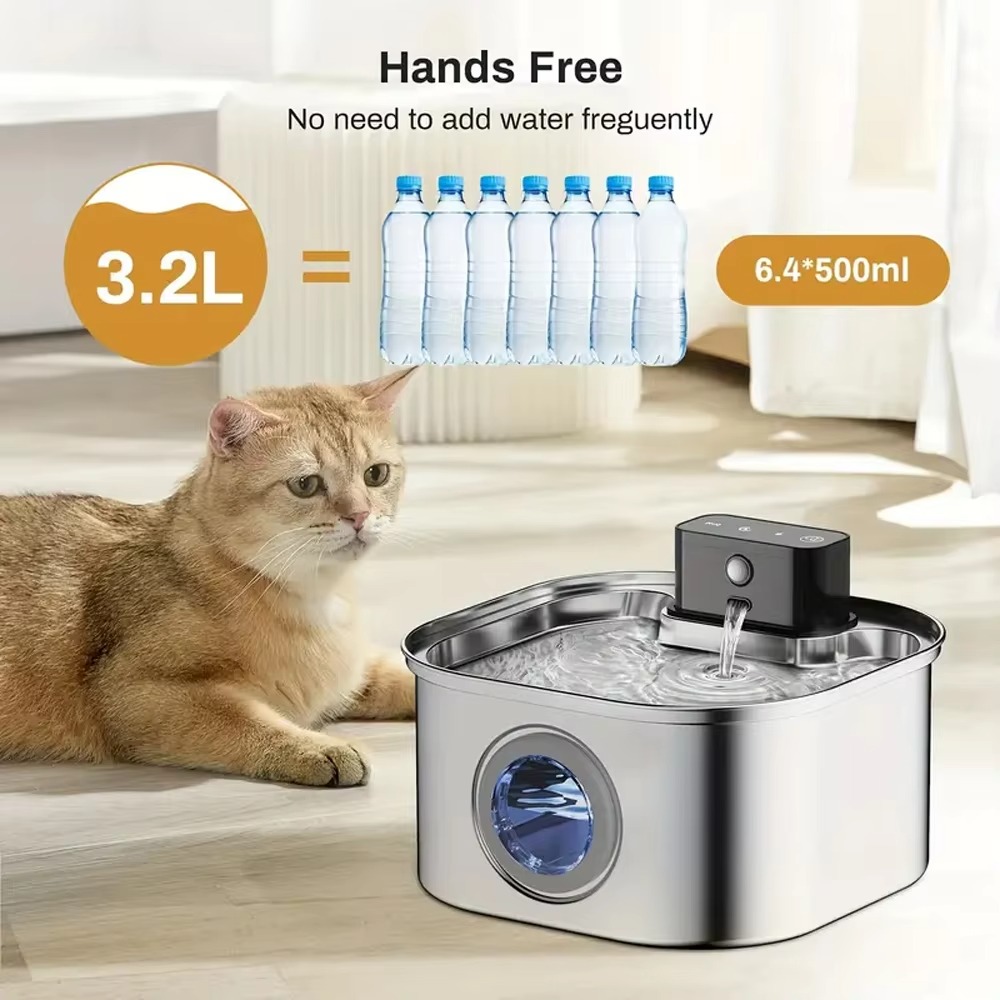 FurStar3.2L Stainless Steel Au - огляд і ціна Wireless Pet Water Fountain Battery