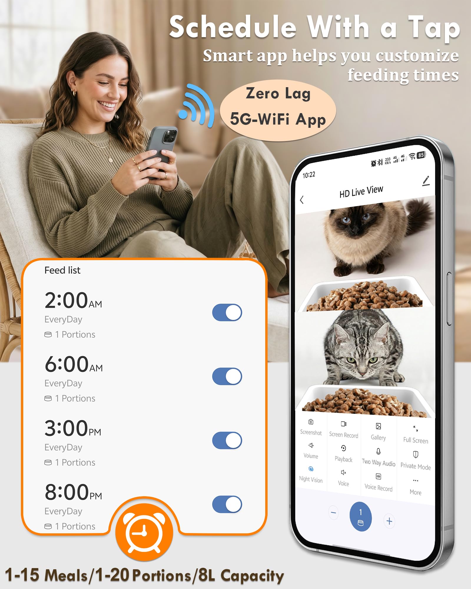 5GHz WiFi 8L Smart Automatic P - огляд і ціна Smart Pet Feeder Camera Wifi